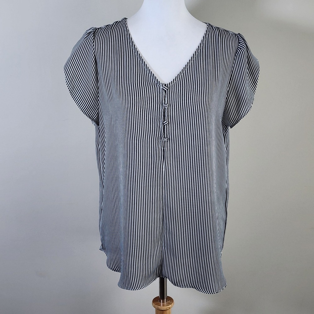 Philosophy Striped Blouse Womens Medium Navy White Preppy Nautical Office Top